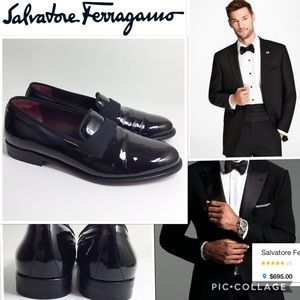Salvatore Ferragamo Black Patent Slip Ons
